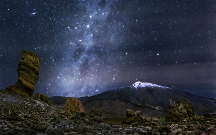 El Teide under the Milky Way and Andromeda